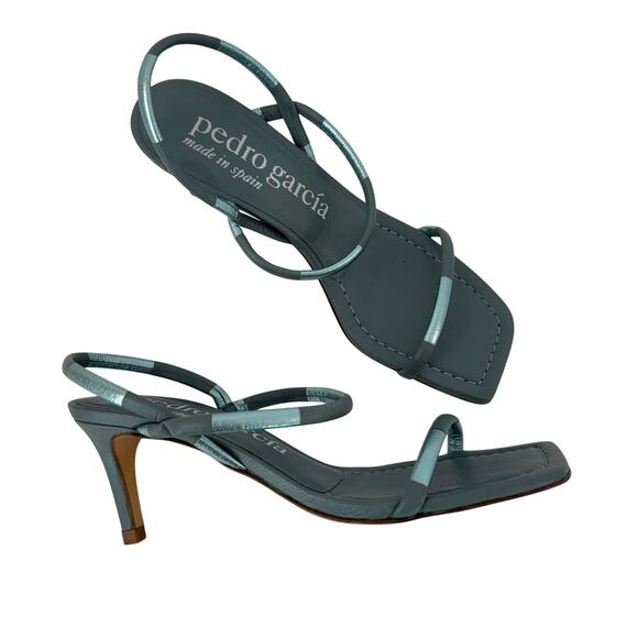 Pedro Garcia Xalina Two-Tone Square Toe Sandals Heels Seafoam Size 37.5 (US 7.5) - Picture 1 of 10